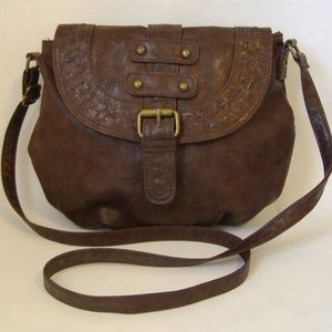 Brown Faux Leather Hobo Purse Studs Buckle Adjustable Shoulder Bag Handbag Tote
